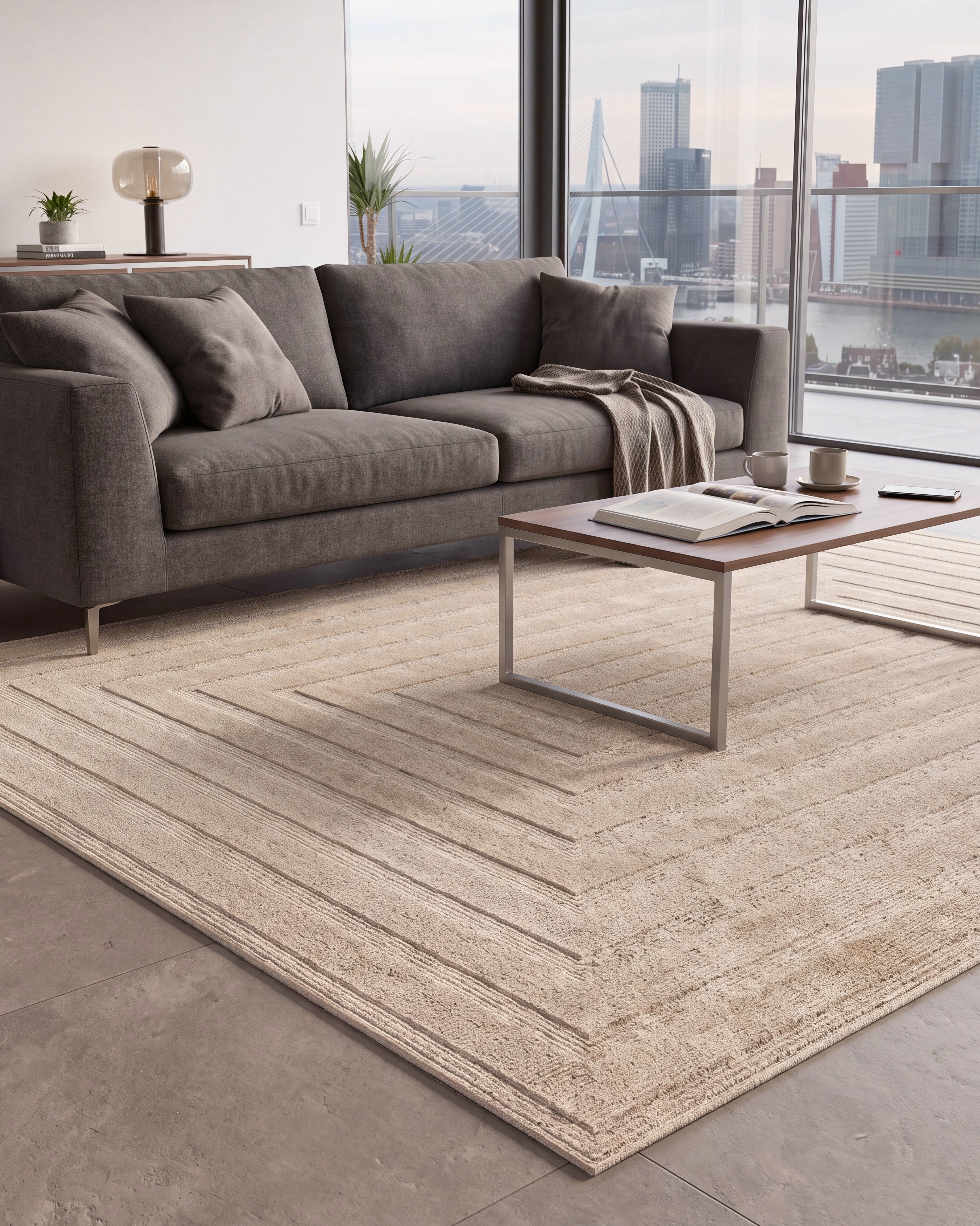 Japandi Teppich Linea Frame Beige