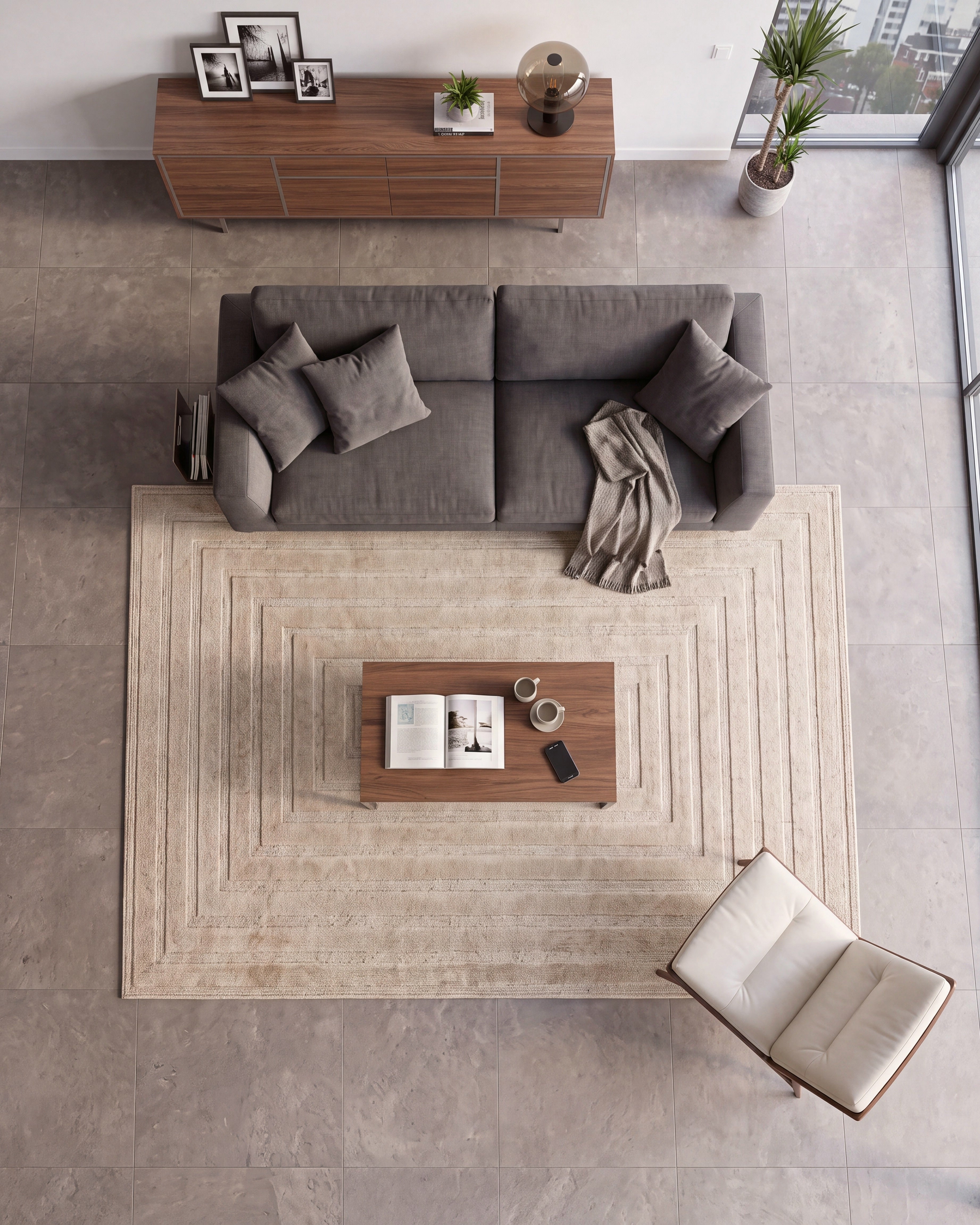 Japandi Teppich Linea Frame Beige