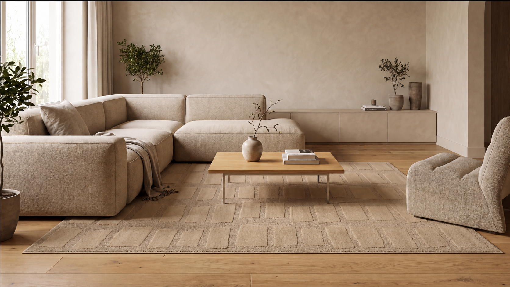 Japandi Teppich Linea Block Beige