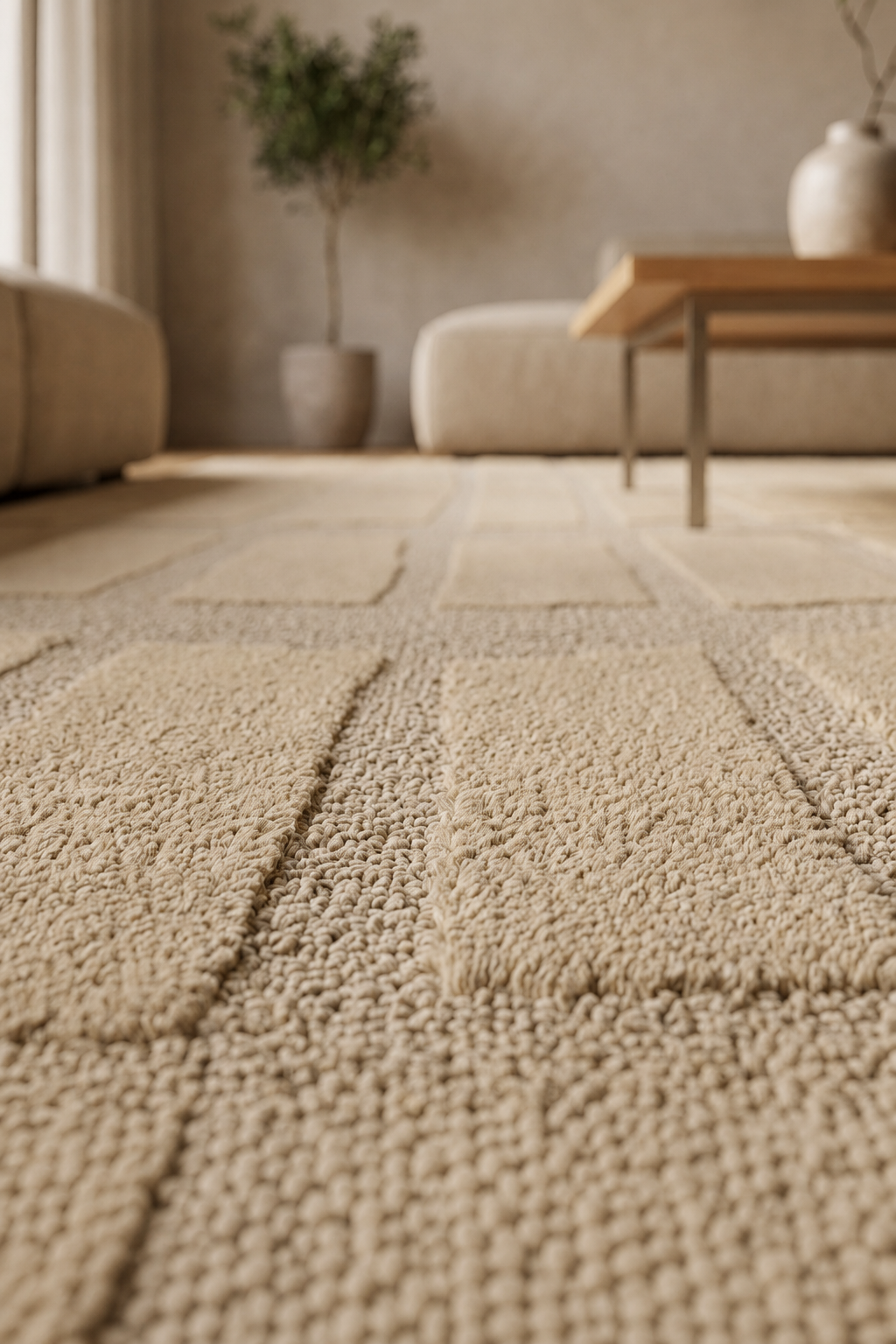 Japandi Teppich Linea Block Beige