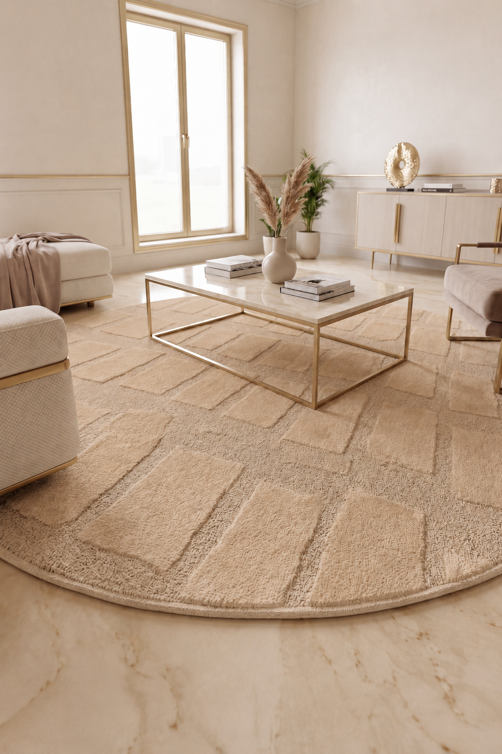 Japandi Teppich Linea Block Beige Rund