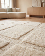 Japandi Teppich Linea Block Creme Rund