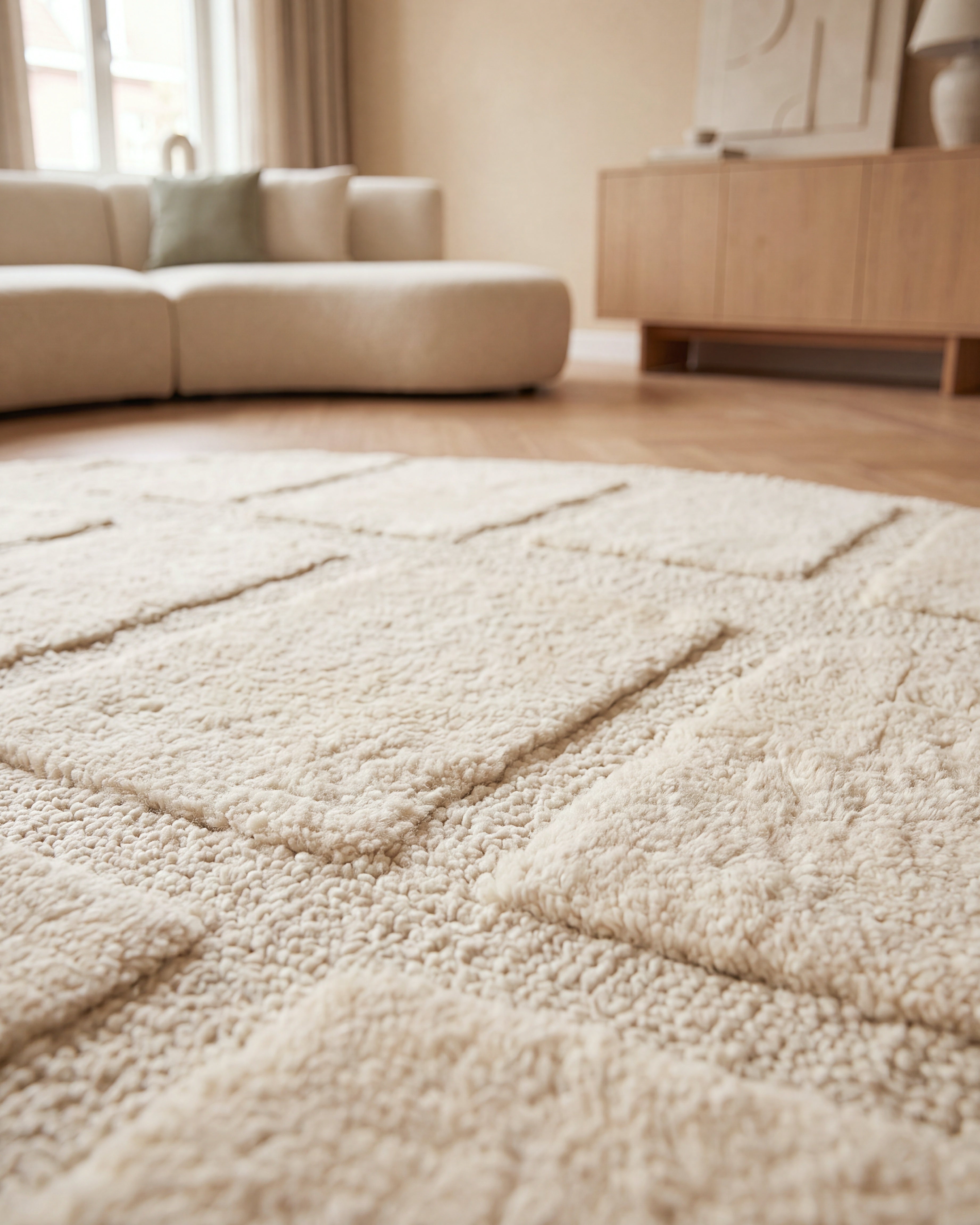 Japandi Teppich Linea Block Creme Rund