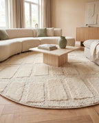 Japandi Teppich Linea Block Creme Rund