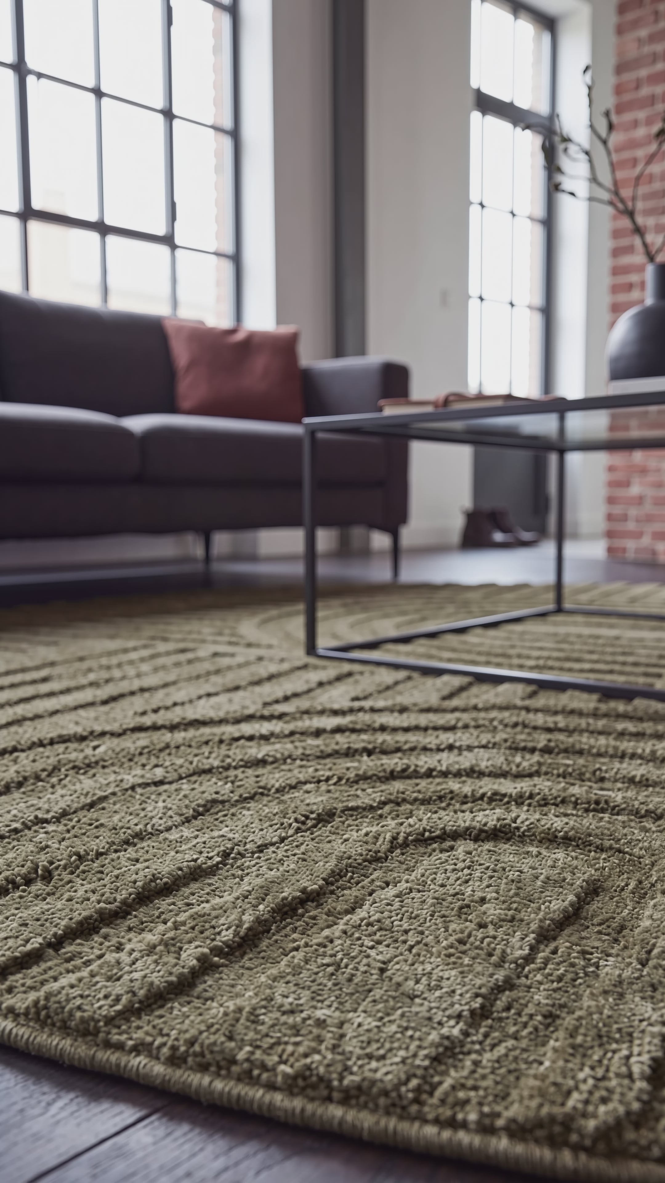 Runder Japandi Teppich Linea Curve Grün