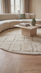 Japandi Teppich Linea Block Creme Rund