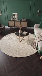 Japandi Teppich Linea Frame Creme Rund