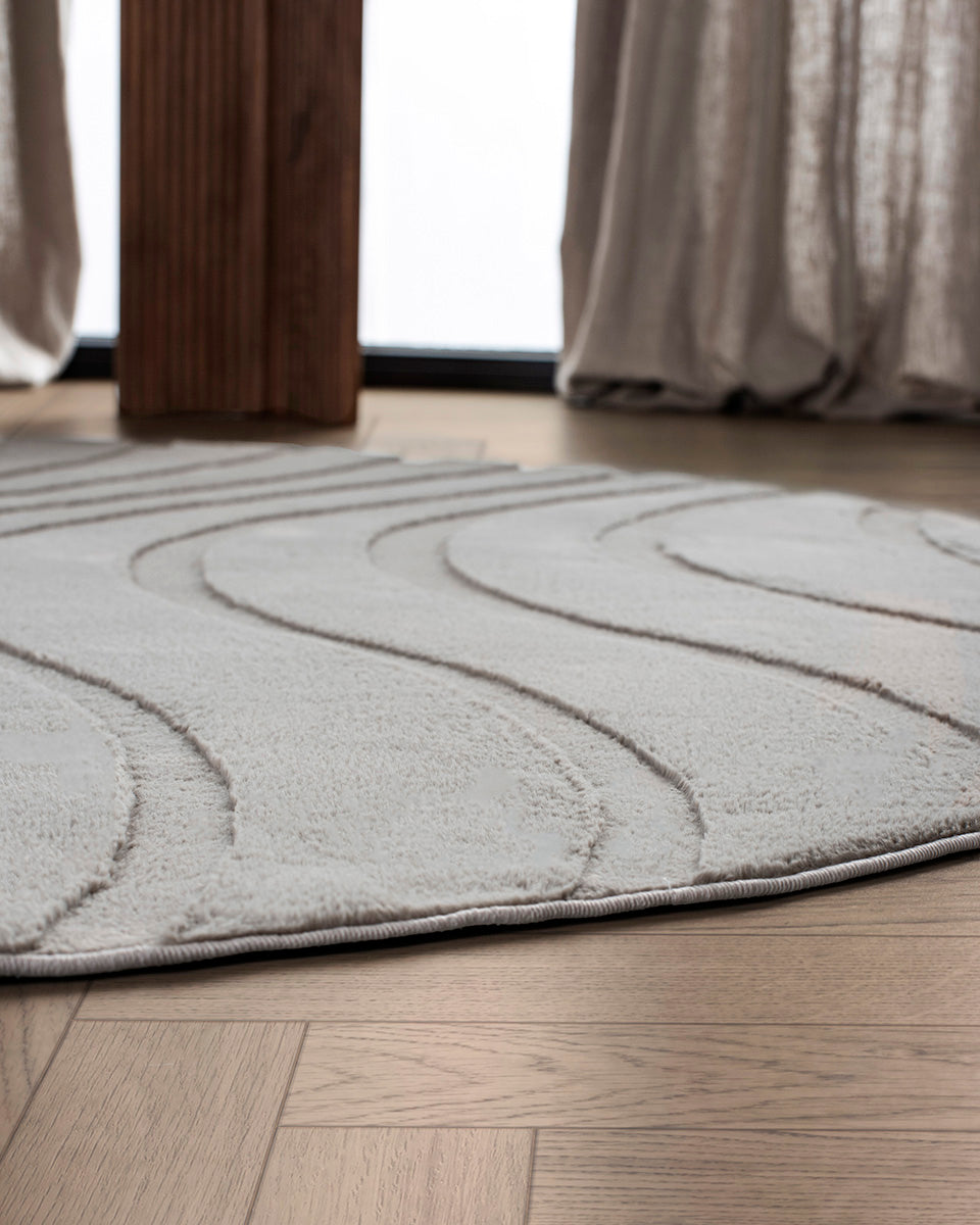 Runder Japandi-Teppich – Ovara Maris Taupe
