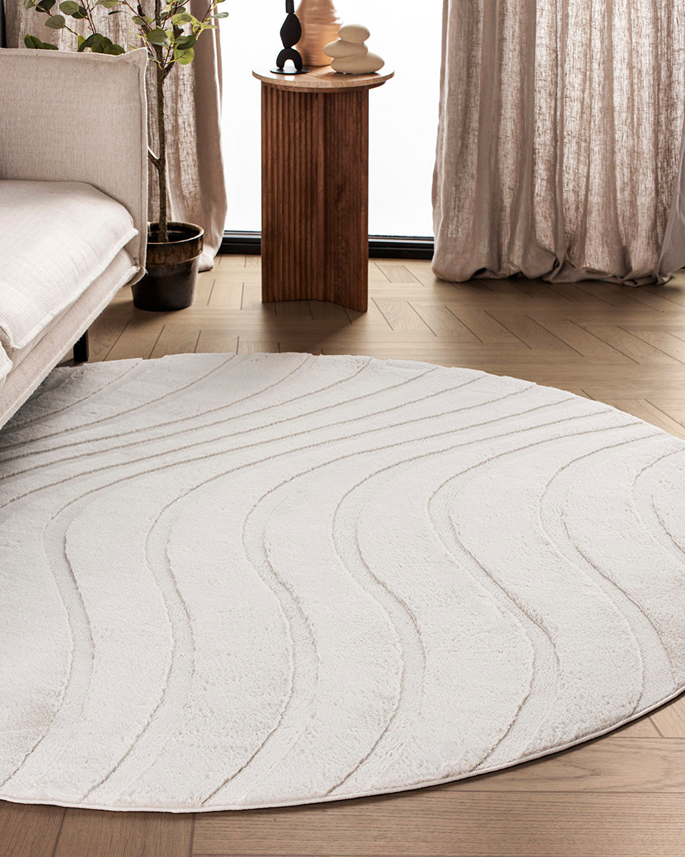 Runder Japandi-Teppich – Ovara Maris Beige