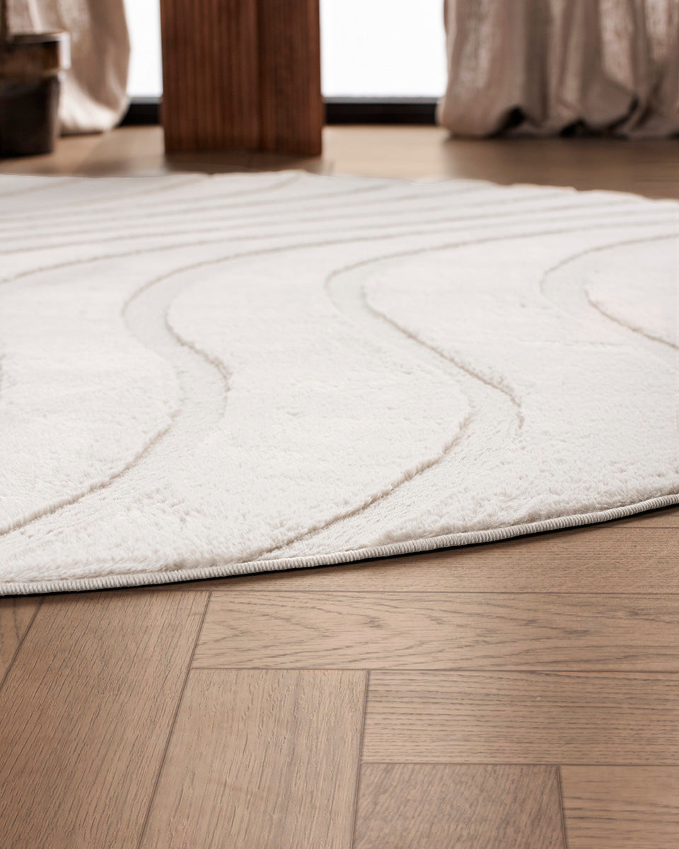Runder Japandi-Teppich – Ovara Maris Beige