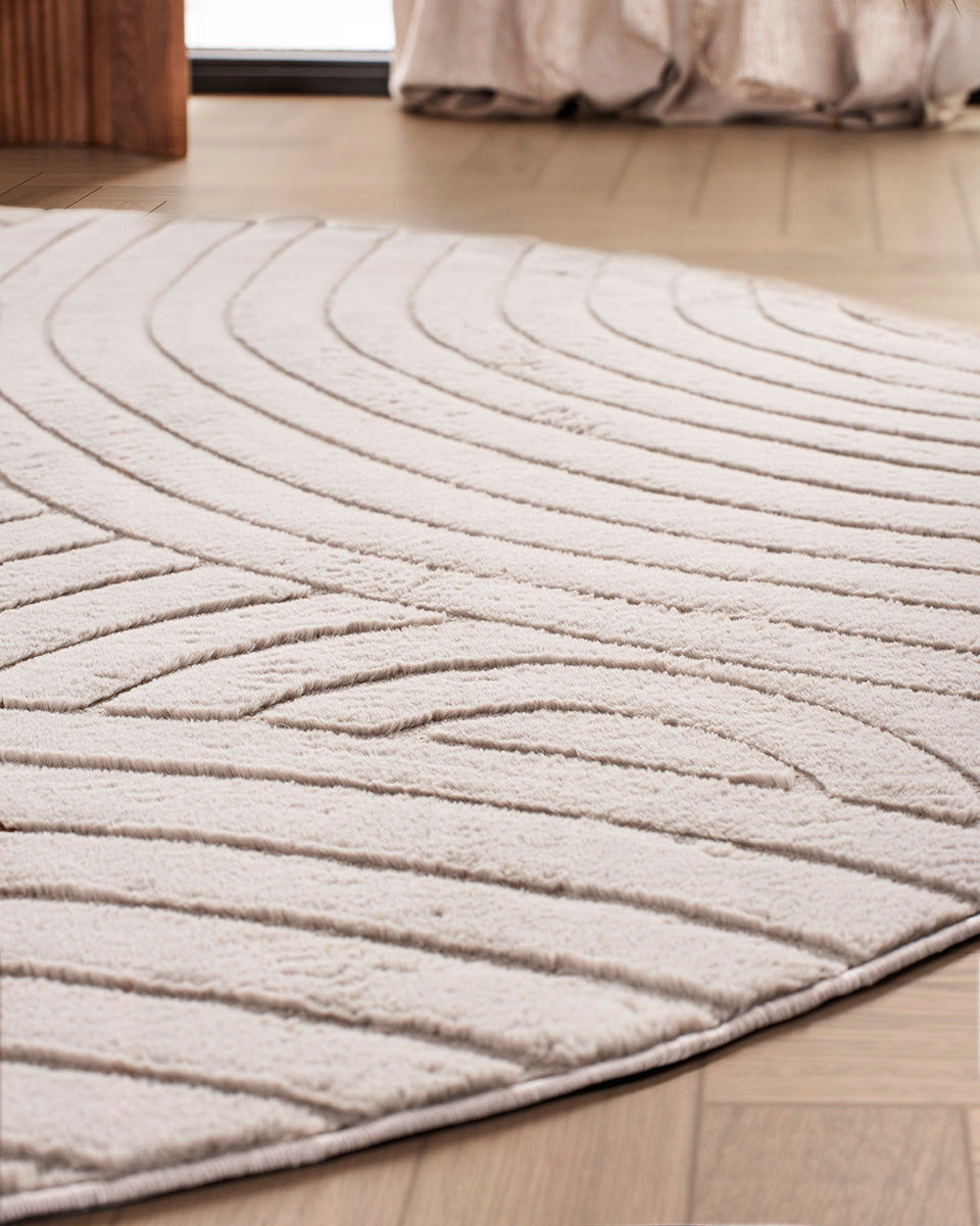 Runder Japandi-Teppich – Ovara Zenith Taupe