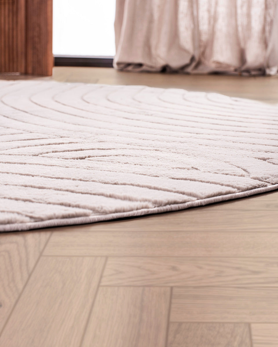 Runder Japandi-Teppich – Ovara Zenith Taupe
